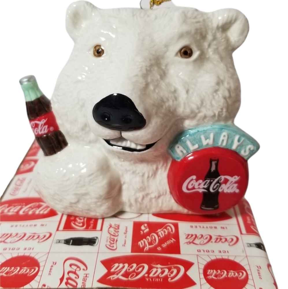 Vintage Coca Cola ceramic white polar bear ornament Enesco 1997
